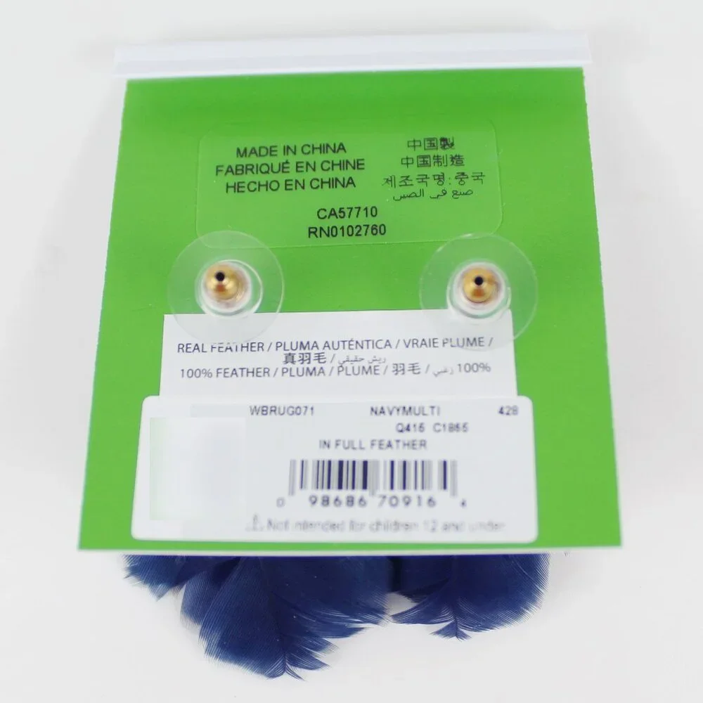 NWT kate Spade New York Feather Drop Earrings, Navy